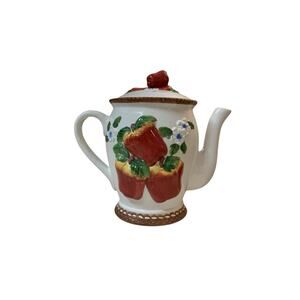 Tea Pot Teapot Ceramic Embossed APPLE Design Golden King Imports RARE